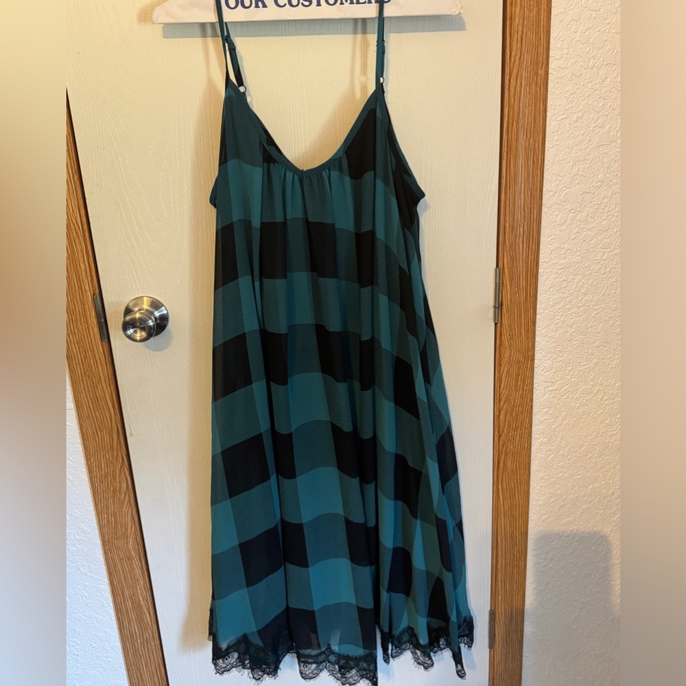 Lane Bryant Teal and Black Dress with Lace Detail
